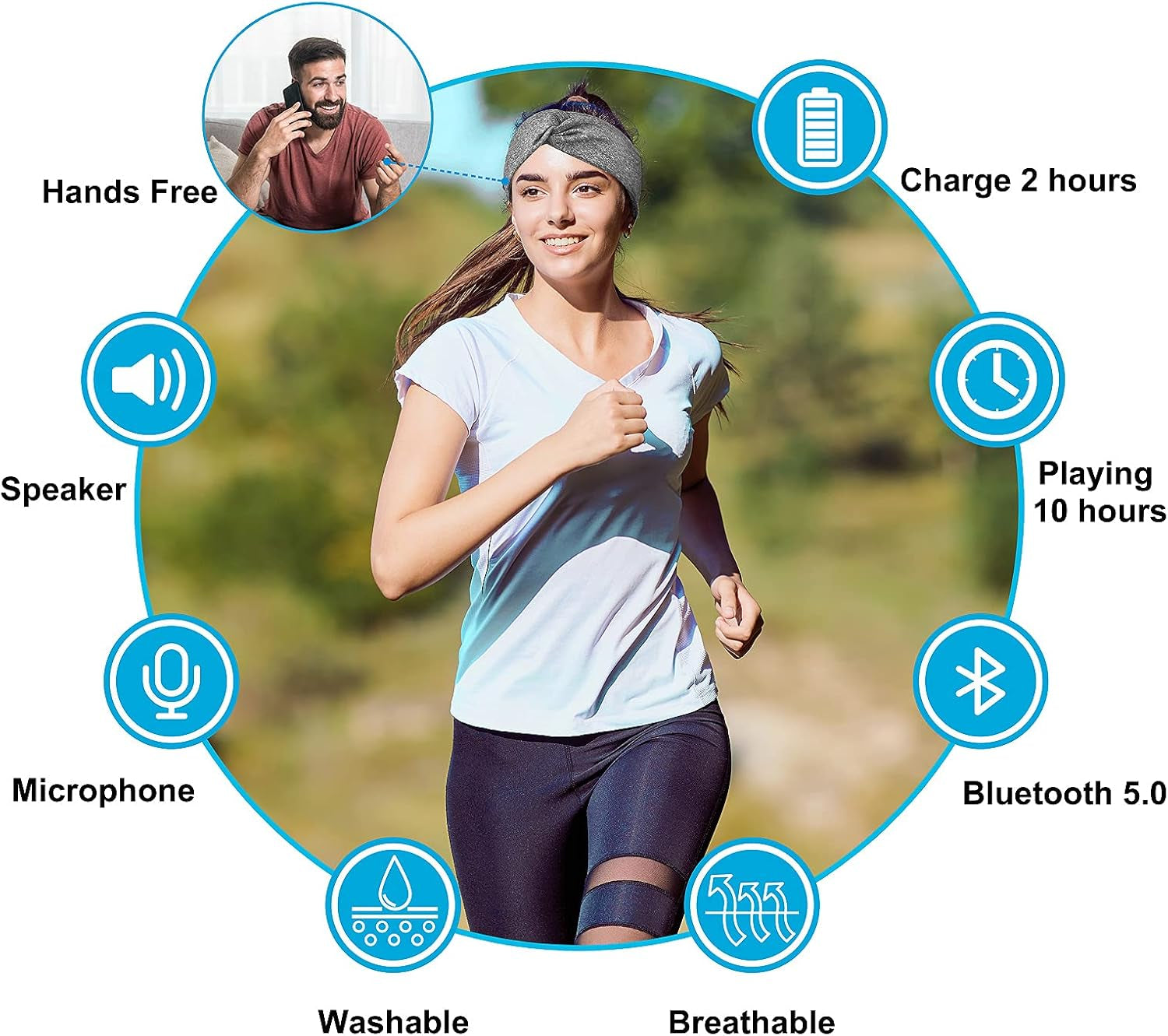 Bluetooth Headband for Women, HD Speakers Bluetooth 5.0 Wireless Headband Headphones, Fashion Grey Head Band with Knotted/Twist Design for Yoga, Workout, Running, Sports, Gift(Purple)
