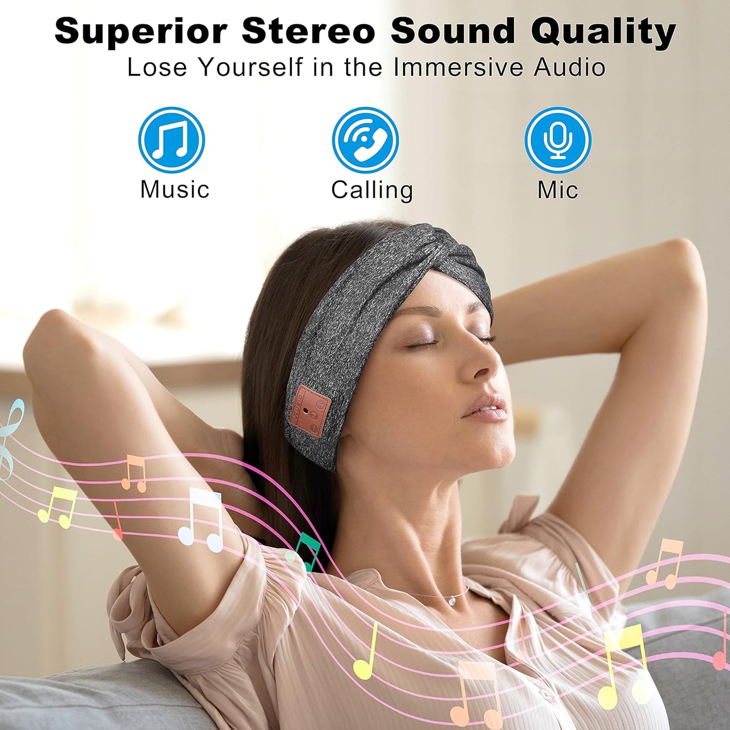 Bluetooth Headband for Women, HD Speakers Bluetooth 5.0 Wireless Headband Headphones, Fashion Grey Head Band with Knotted/Twist Design for Yoga, Workout, Running, Sports, Gift(Purple)